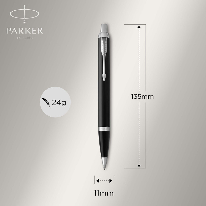 Długopis Parker IM Black CT – długość 135 mm, średnica 11 mm, waga 24 g