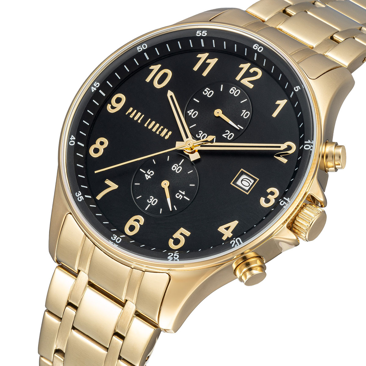Zegarek męski Paul Lorens PL20002B-1D1 z czarną tarczą i złotą bransoletą ze stali szlachetnej