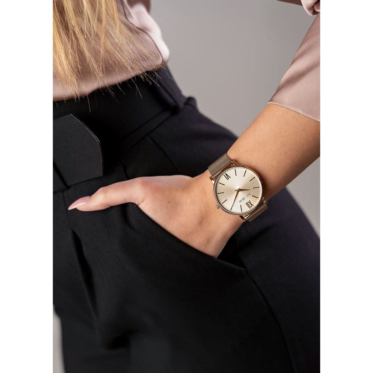 Zegarek Paul Lorens PL11989B7-4D1 złota tarcza i bransoleta mesh w jednolitej tonacji