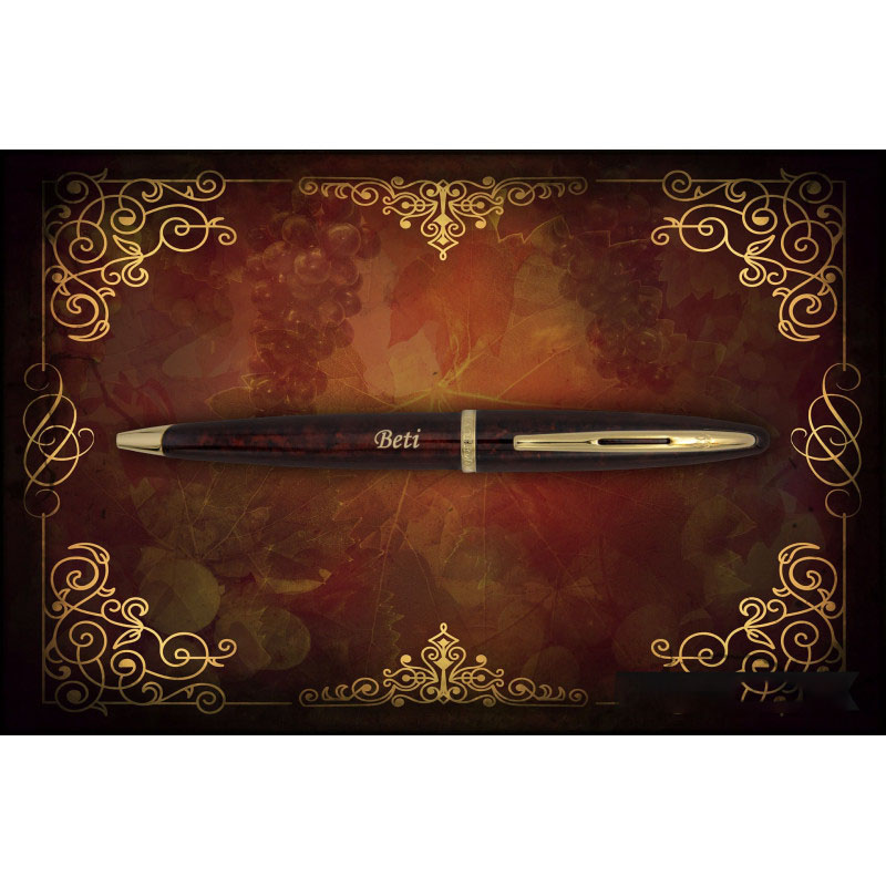 Długopis Waterman Carene Bursztyn GT z grawerem „Beti” na dekoracyjnym tle w stylu vintage