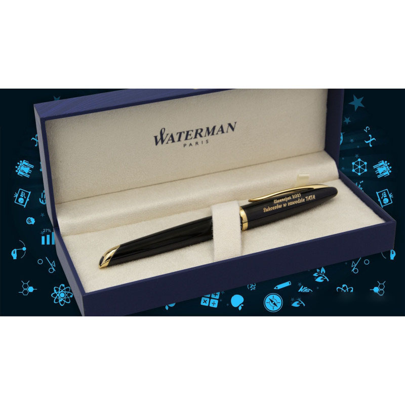 Pióro Waterman Carène GT w kolorze czarnym z grawerem „Bieczysław 2022 Sukcesów w zawodzie TATA” w eleganckim etui