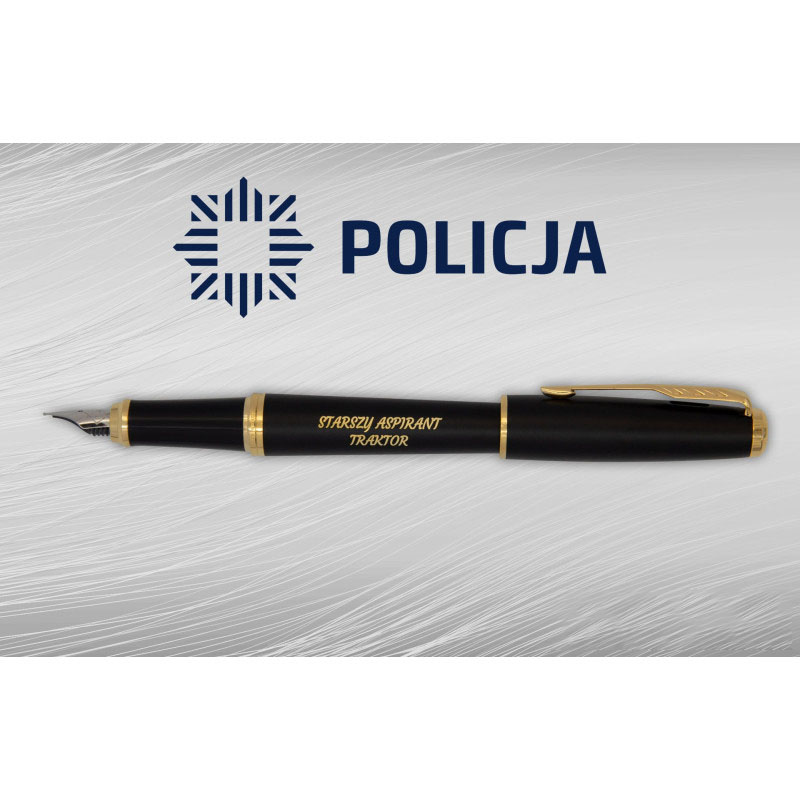 Pióro wieczne Parker Urban Muted Black GT 1931593 z grawerem – czarne eleganckie pióro z pozłacanymi detalami