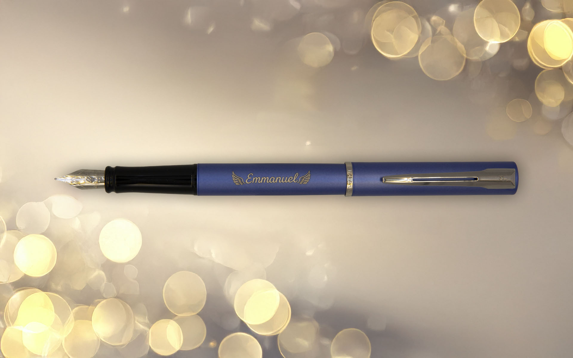 Pióro wieczne Parker niebieskie z grawerem Emmanuel i srebrnymi wykończeniami