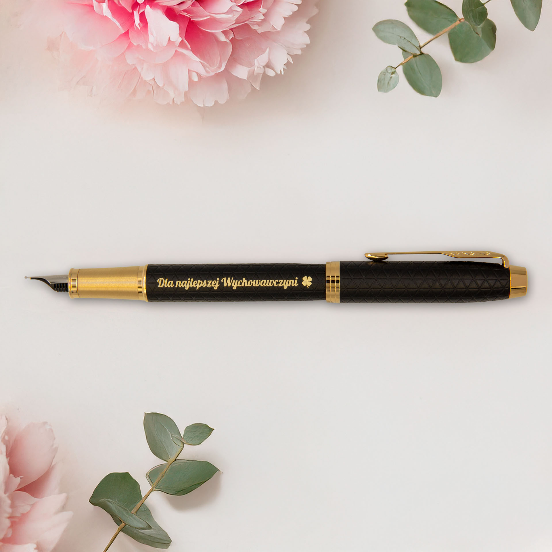Pióro wieczne Parker IM Premium Czarny GT [1931646] z grawerem – czarny, giloszowany korpus, złote wykończenia