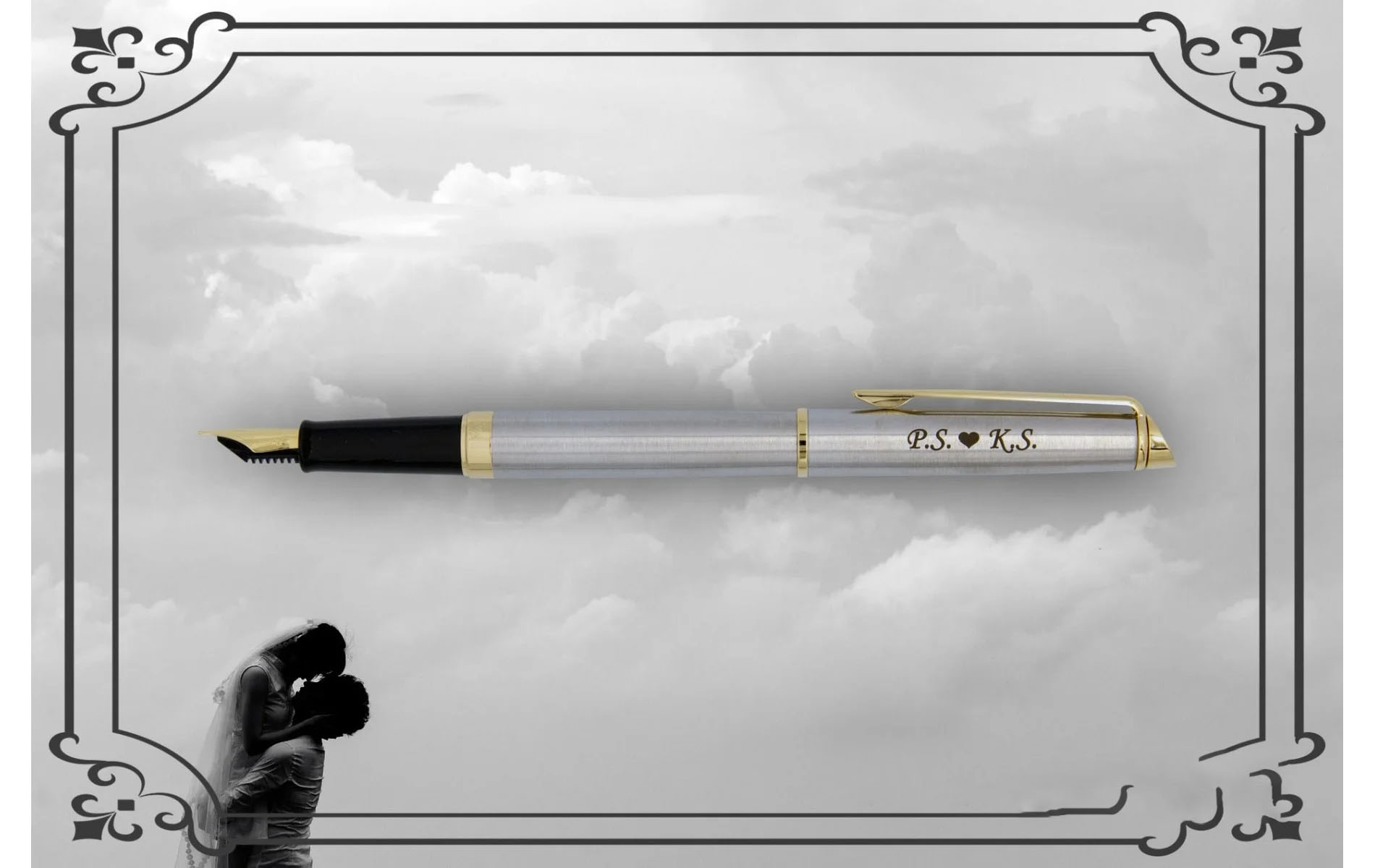 Pióro wieczne Waterman Hémisphère stalowe GT [S0920310] z grawerem inicjałów „P.S. ♥ K.S.” – elegancki prezent ślubny lub rocznicowy.