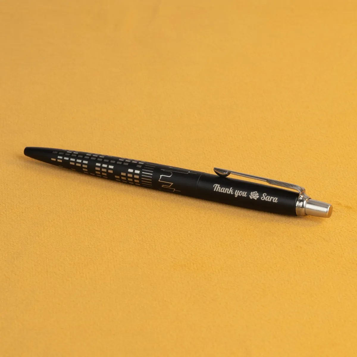 Długopis Parker Jotter Global Icons New York czarny z grawerem &bdquo;Thank you Sara&rdquo;, elegancki długopis Parker motyw miasta