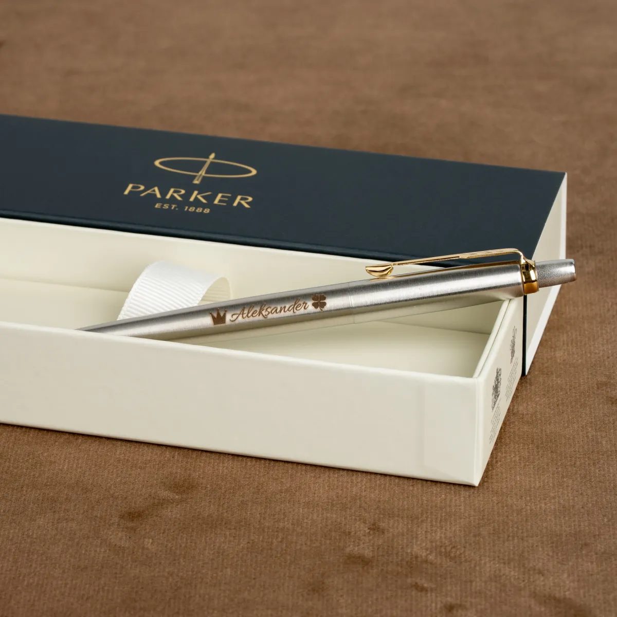 Długopis Parker Jotter Stalowy Matowy GT z personalizowanym grawerem &bdquo;Aleksander&rdquo; w eleganckim pudełku Parker